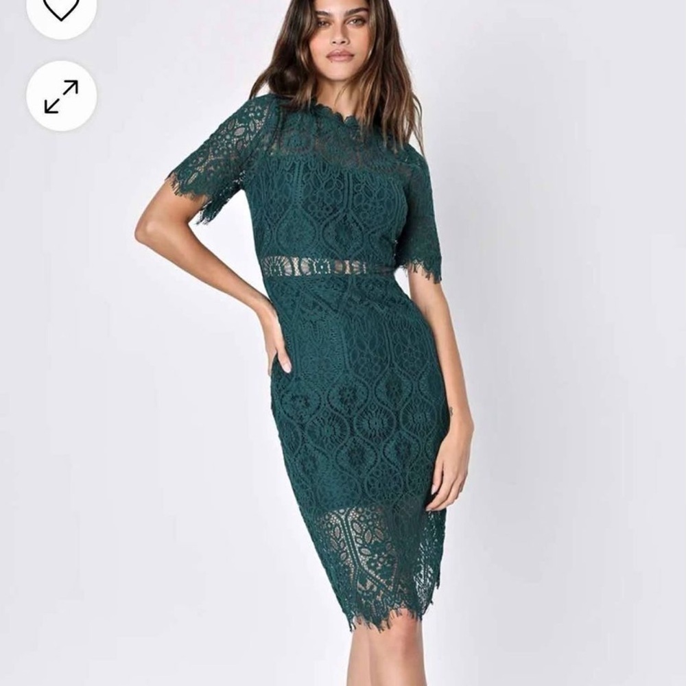 Lulus Remarkable Emerald Green Sheer Lace Mini Dress Sz S